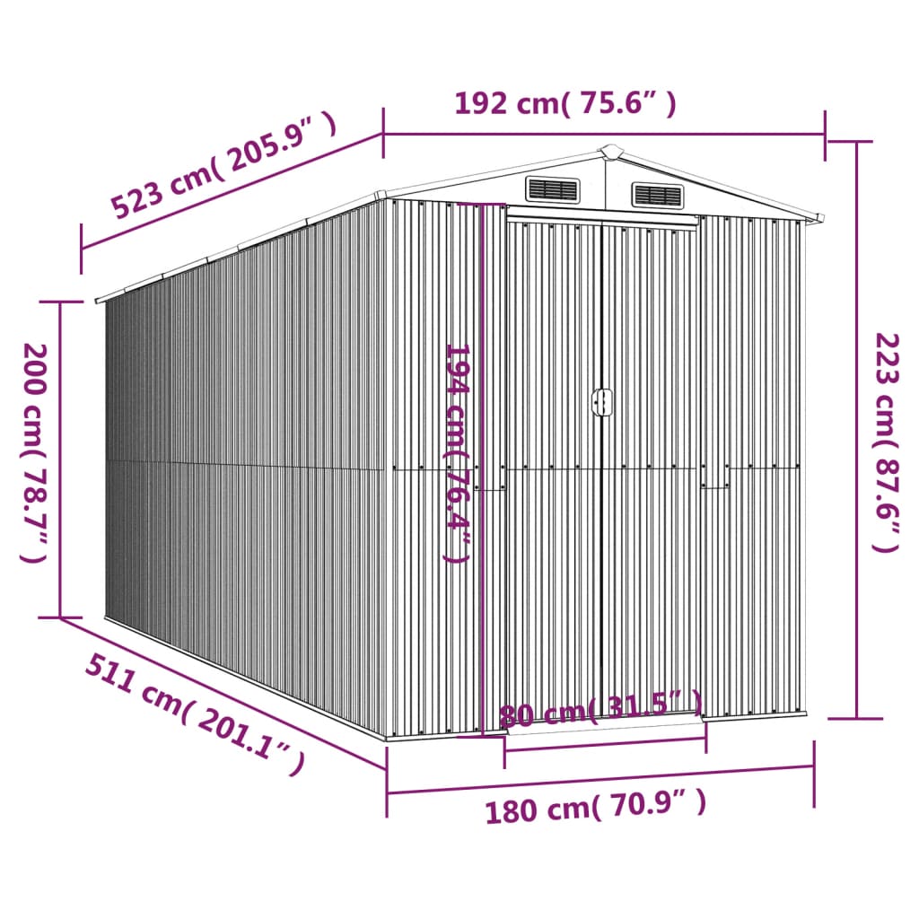 vidaXL Trädgårdsskjul ljusbrun 192x523x223 cm galvaniserat stål