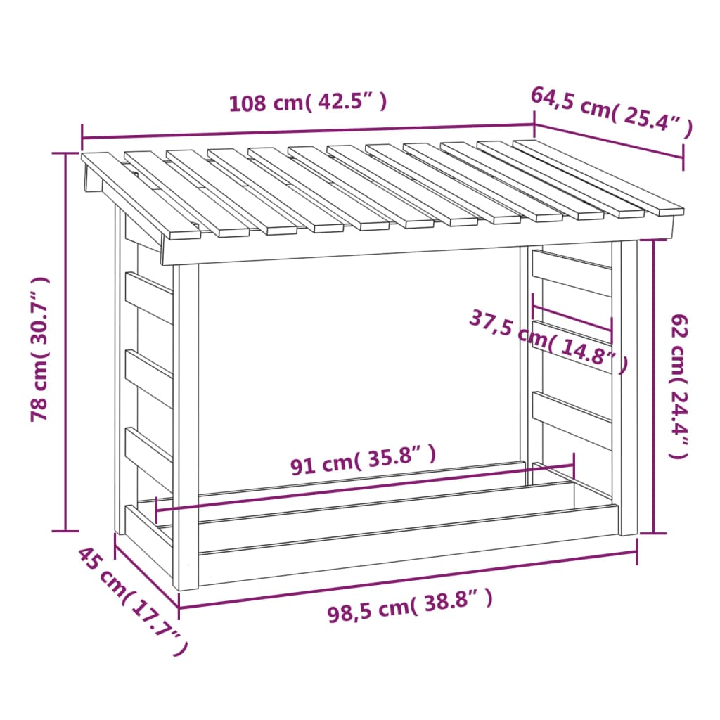 vidaXL Vedställ vit 108x64,5x78 cm massiv furu