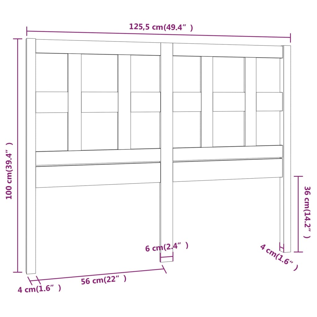 vidaXL Sänggavel vit 125,5x4x100 cm massiv furu