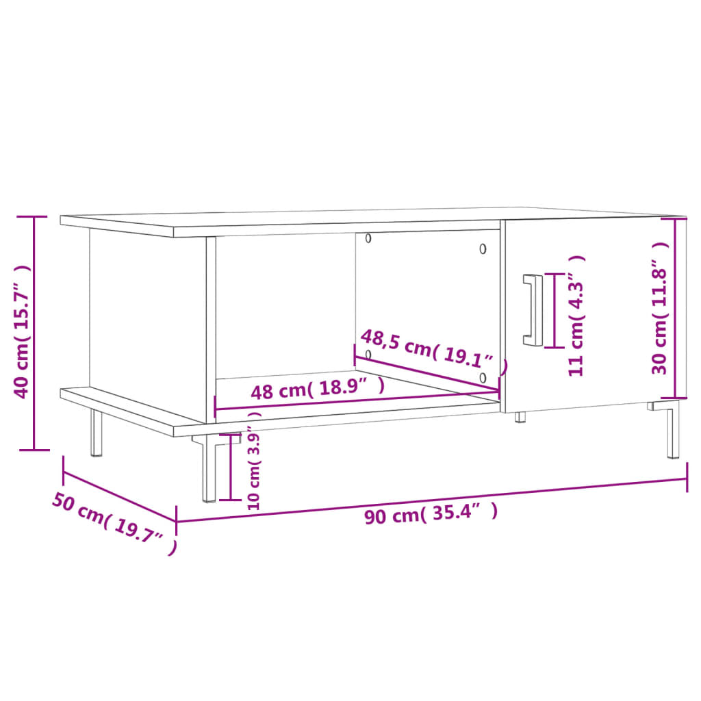 vidaXL Soffbord vit 90x50x40 cm konstruerat trä