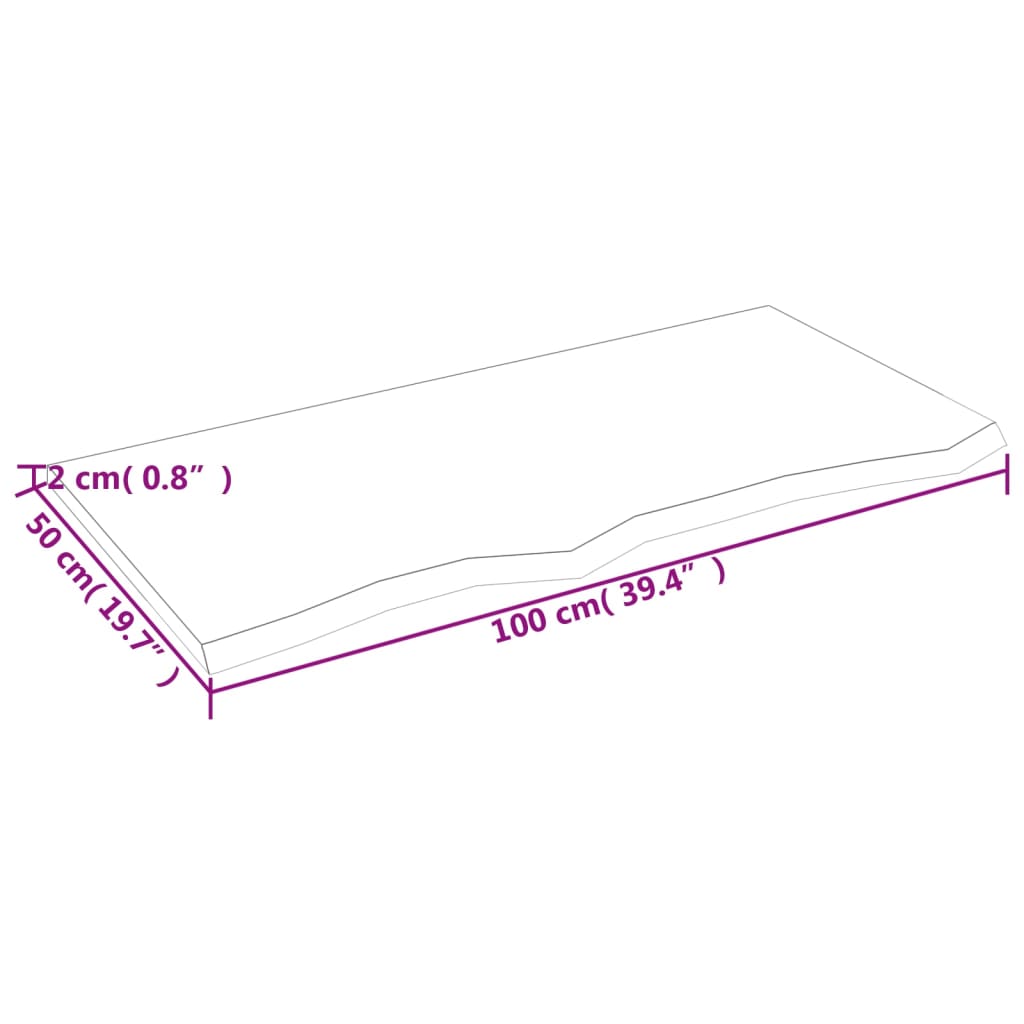 vidaXL Bänkskiva badrum mörkbrun 100x50x2 cm behandlat massivt trä