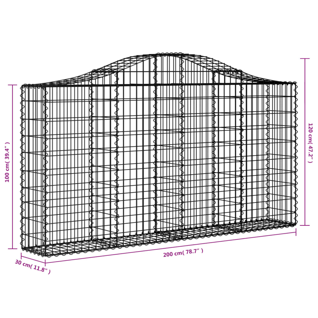 vidaXL Gabioner bågformade 4 st 200x30x100/120 cm galvaniserat järn