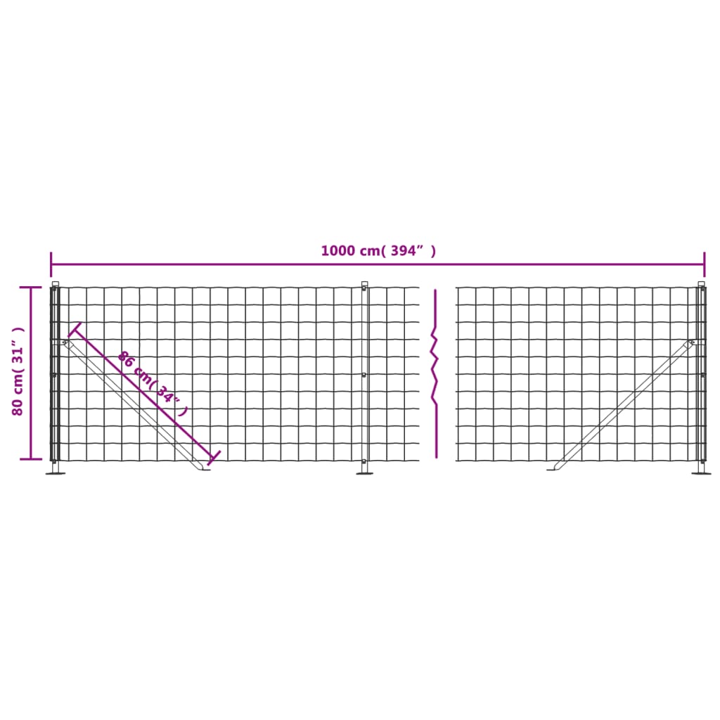 vidaXL Stängsel med stolpsko antracit 0,8x10 m