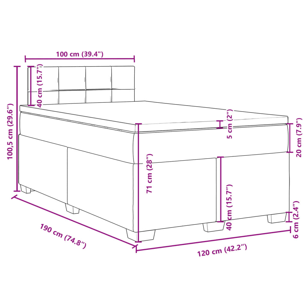 vidaXL Ramsäng med madrass ljusgrå 120x190 cm sammet