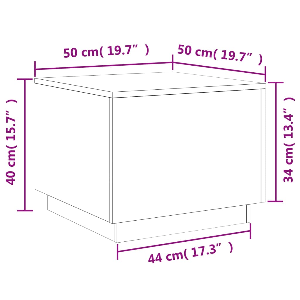 vidaXL Soffbord med LED brun ek 50x50x40 cm