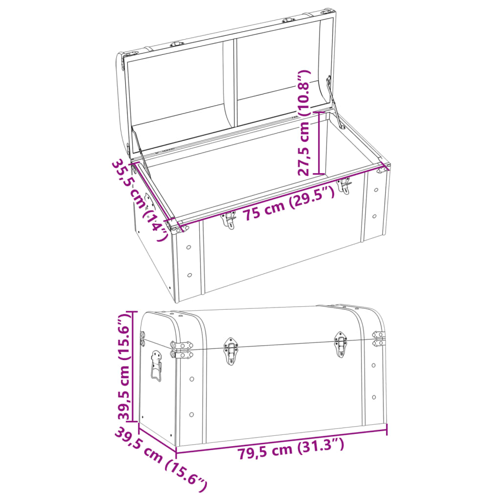 vidaXL Skattkista med spärrar mörkbrun 79,5x39,5x39,5 cm plywood