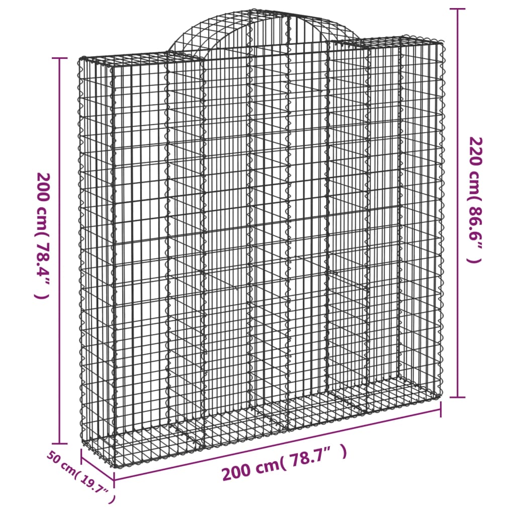 vidaXL Gabioner bågformade 10 st 200x50x200/220 cm galvaniserat järn