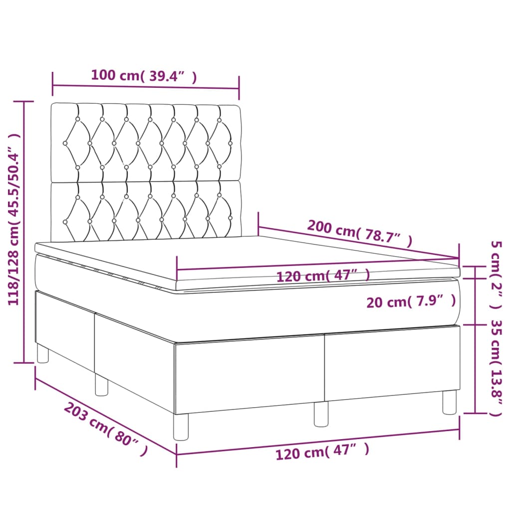 vidaXL Ramsäng med madrass mörkbrun 120x200 cm tyg