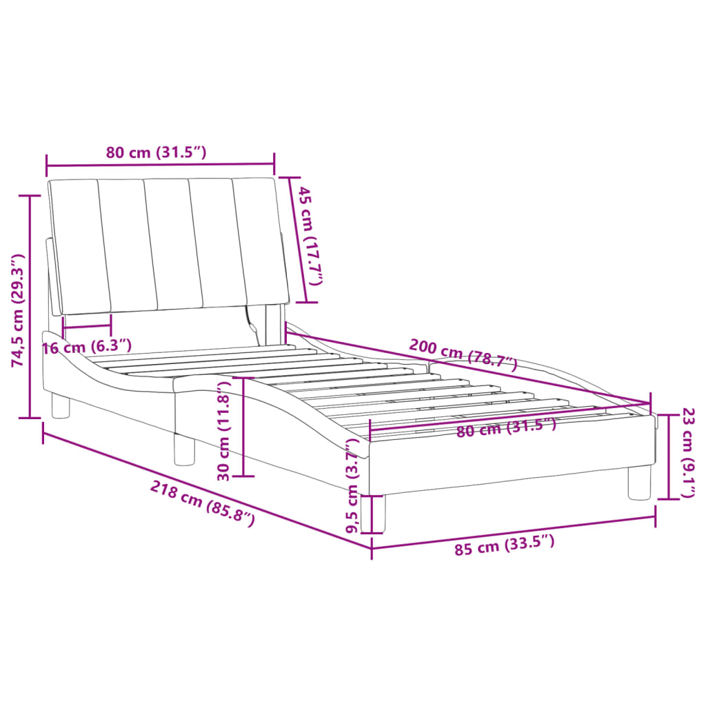 vidaXL Sängram med LED-belysning svart 80x200 cm sammet