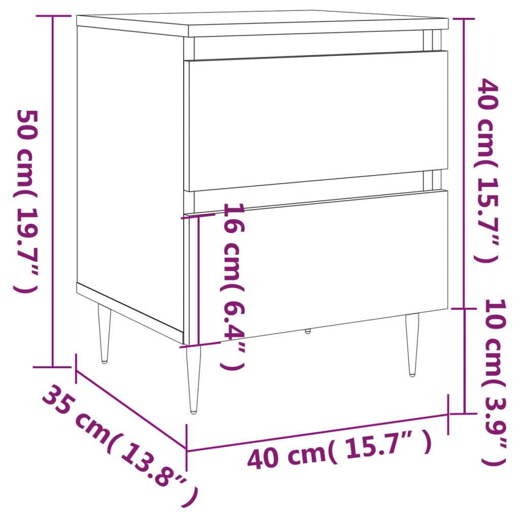 vidaXL Sängbord sonoma-ek 40x35x50 cm konstruerat trä