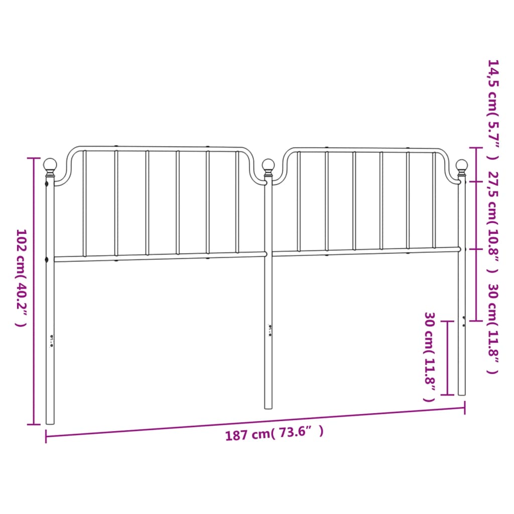 vidaXL Huvudgavel metall svart 180 cm