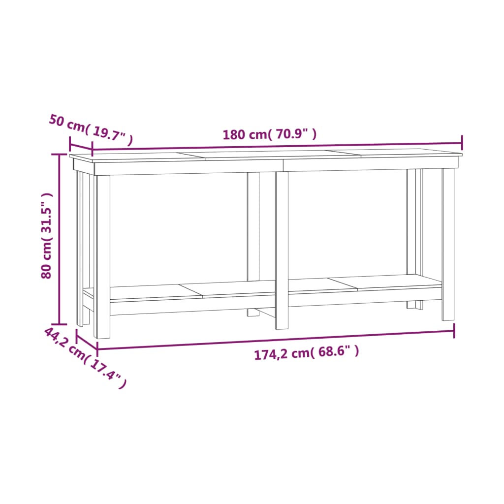 vidaXL Skobänk vit 180x50x80 cm massiv furu