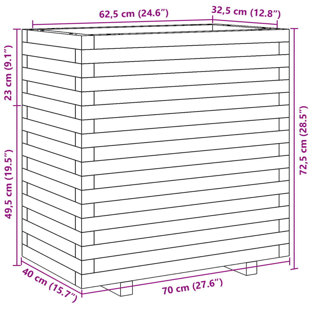 vidaXL Odlingslåda 70x40x72,5 cm impregnerat furu