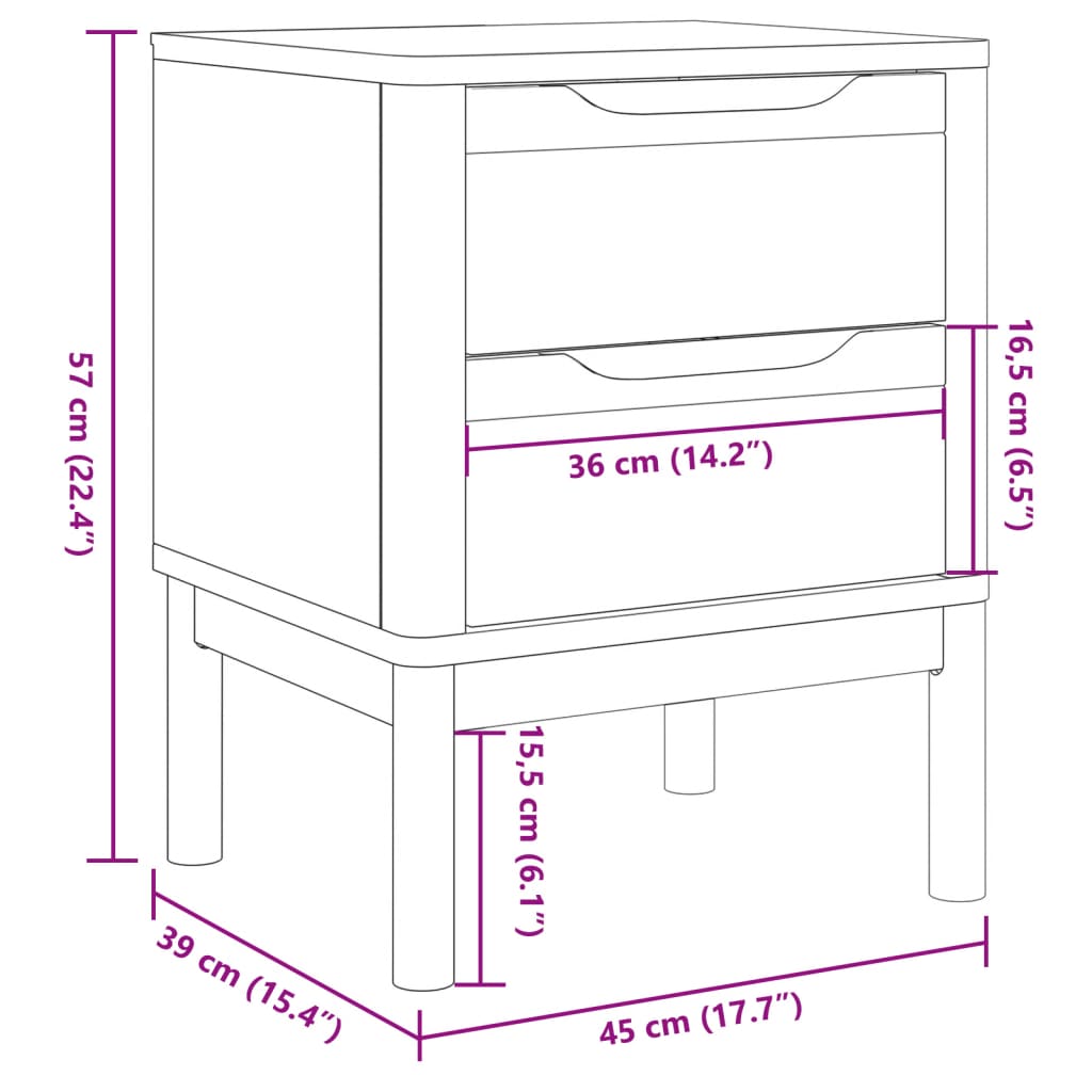 vidaXL Sängbord vit 45x39x57 cm massiv furu