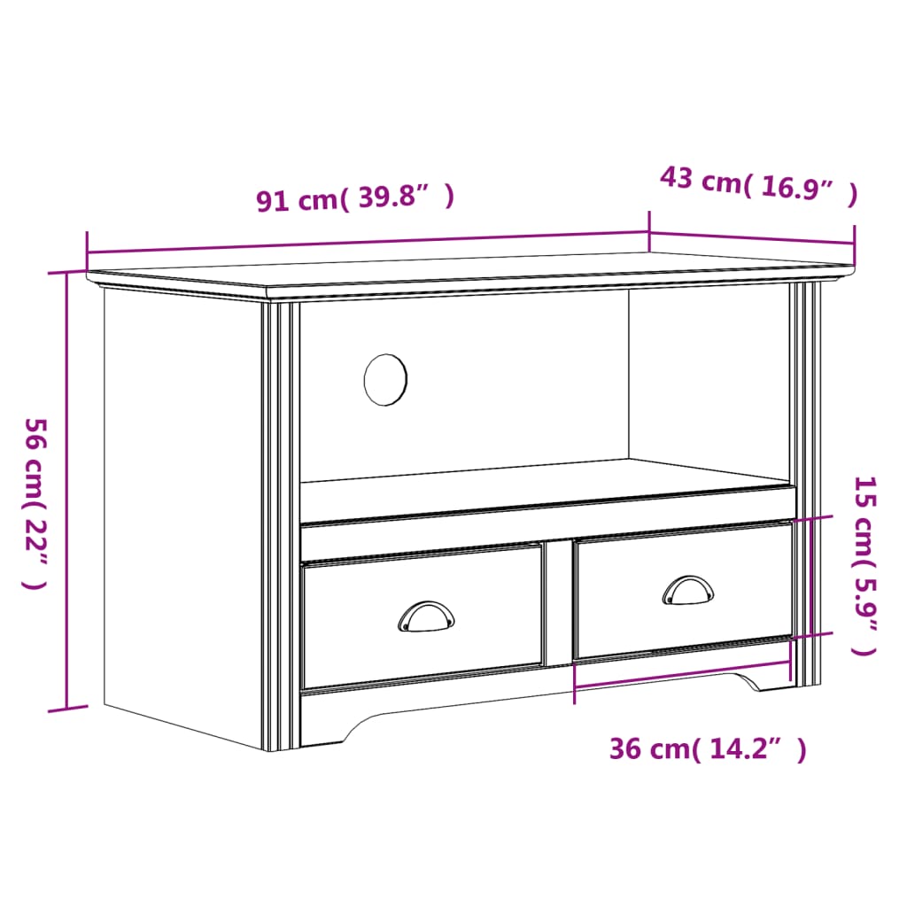 vidaXL TV-bänk med 2 lådor BODO vit 91,5x44,5x56 cm massiv furu