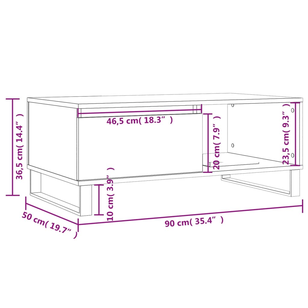 vidaXL Soffbord brun ek 90x50x36,5 cm konstruerat trä