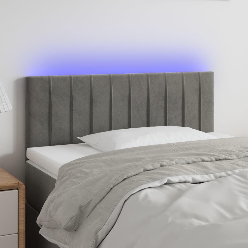 vidaXL Sänggavel LED ljusgrå 100x5x78/88 cm sammet