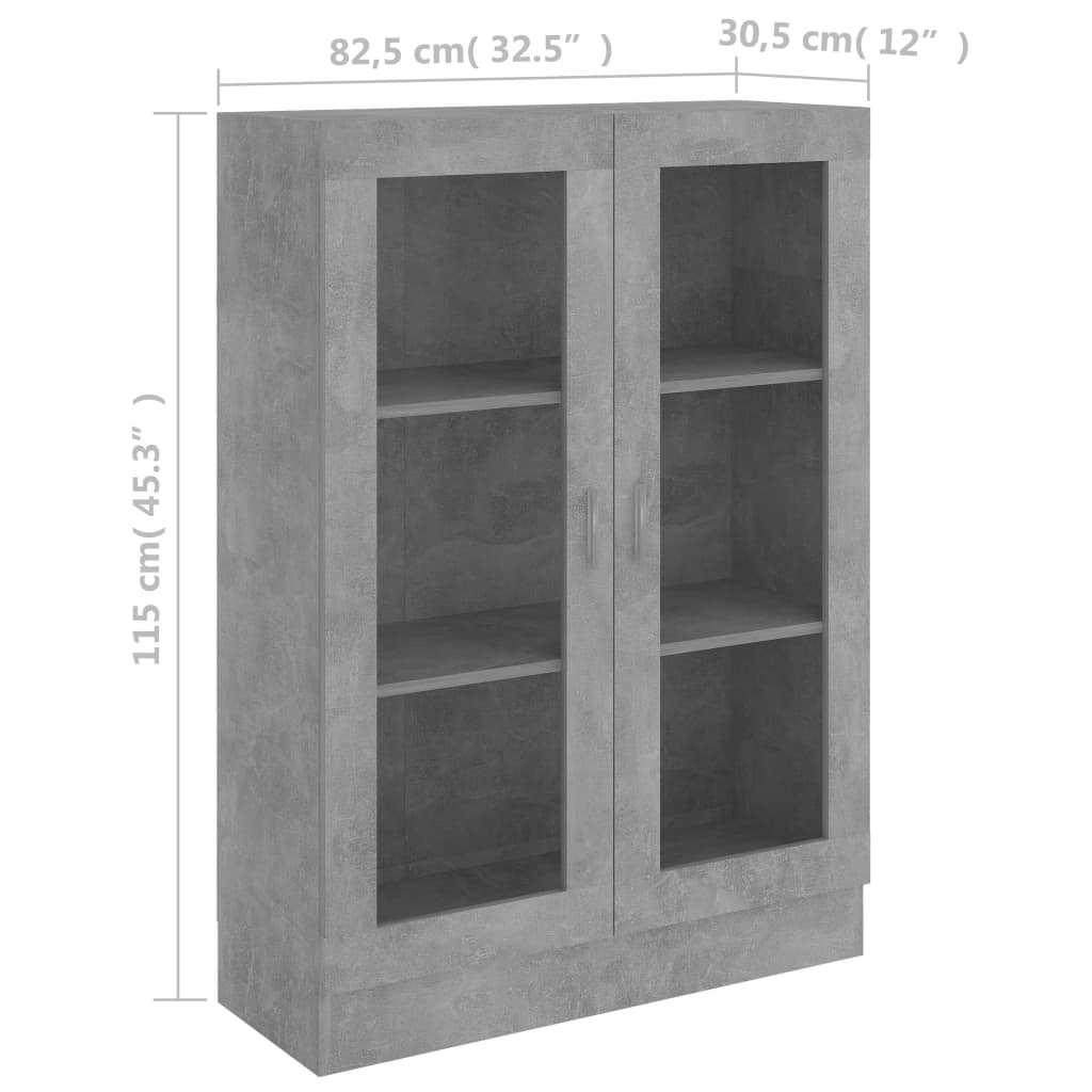 vidaXL Vitrinskåp betonggrå 82,5x30,5x115 cm konstruerat trä