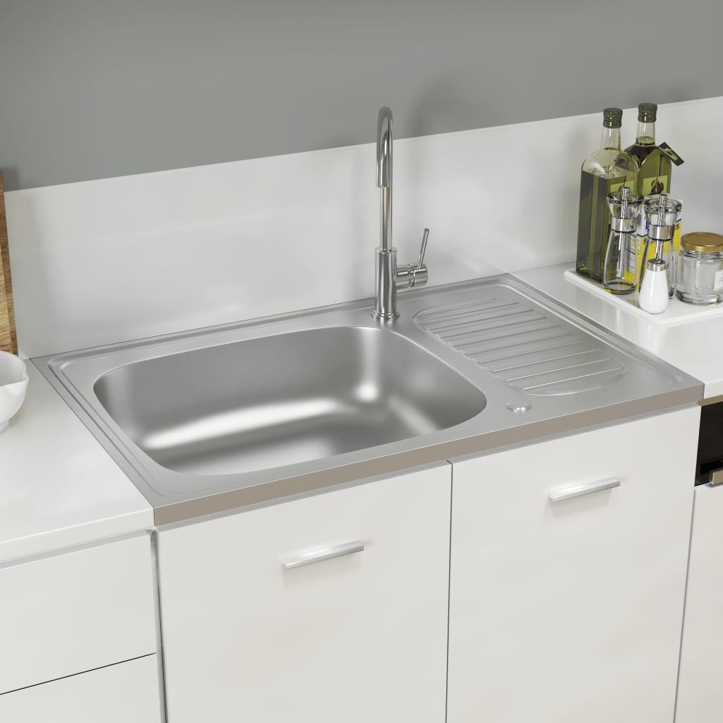 vidaXL Diskho med avrinningsyta silver 800x500x155 mm rostfritt stål