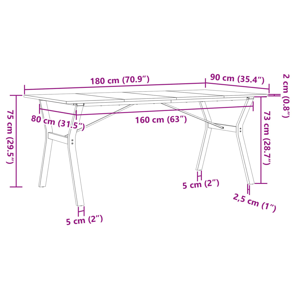 vidaXL Matbord Y-ram 180x90x75 cm massiv furu och gjutjärn