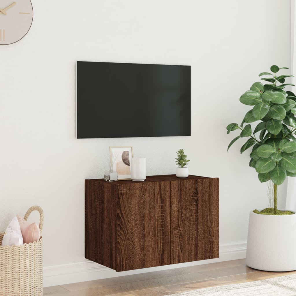 vidaXL Väggmonterad tv-bänk LED brun ek 60x35x41 cm