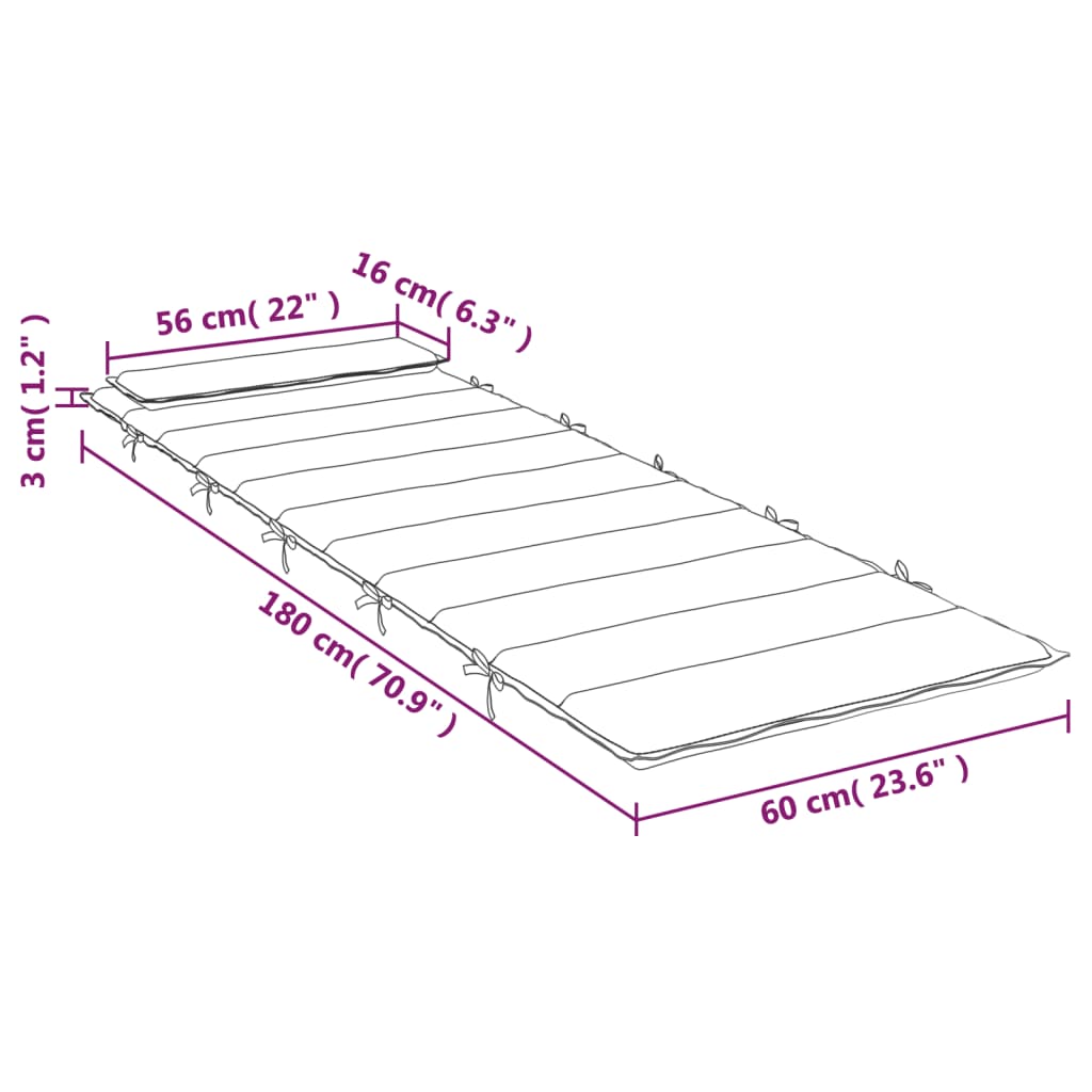 vidaXL Dyna till solsäng röd 180x60x3 cm oxfordtyg