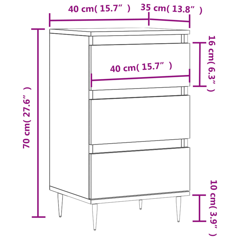 vidaXL Byrå svart 40x35x70 cm konstruerat trä