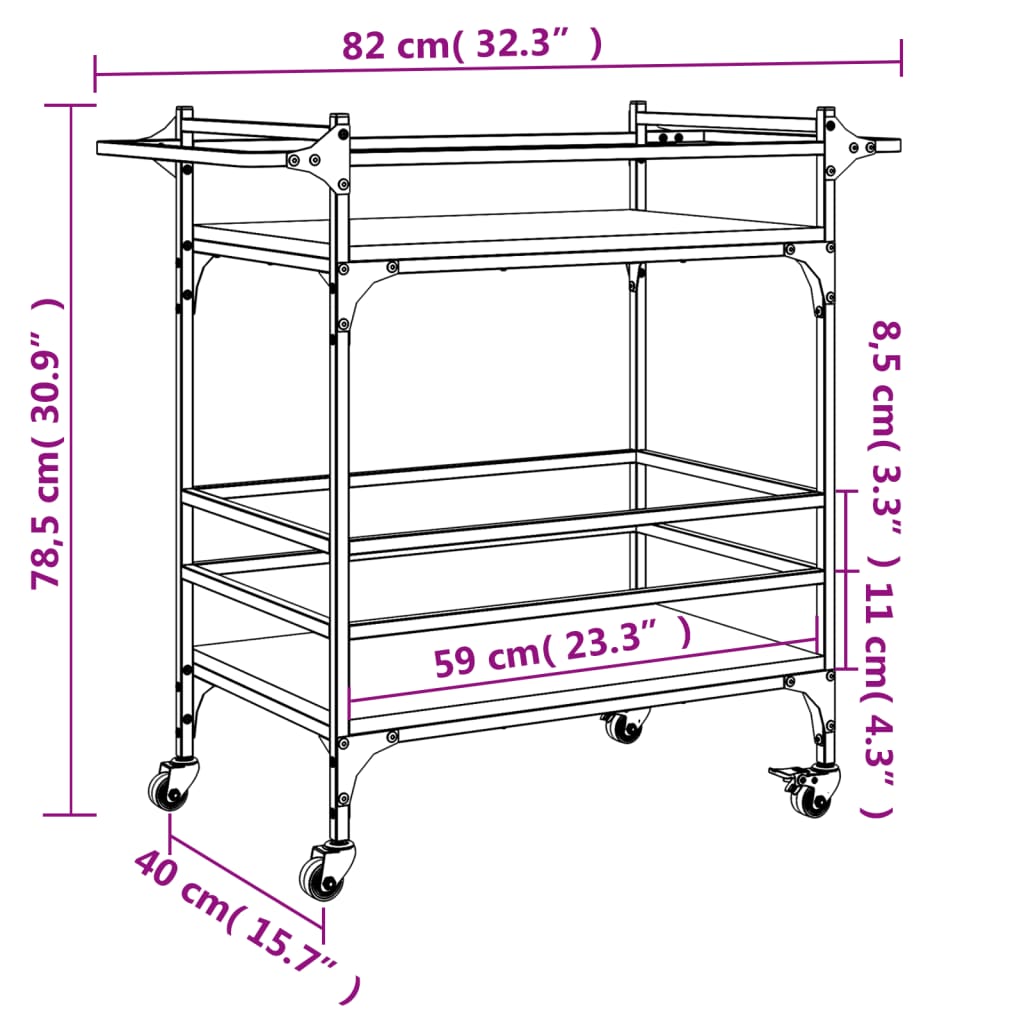 vidaXL Köksvagn sonoma-ek 82x40x78,5 cm konstruerat trä