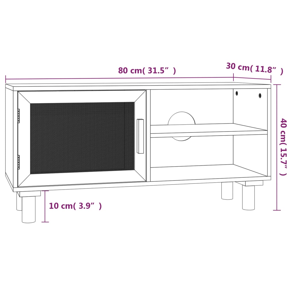 vidaXL Tv-bänk Vit 80x30x40 cm massiv furu och naturlig rotting