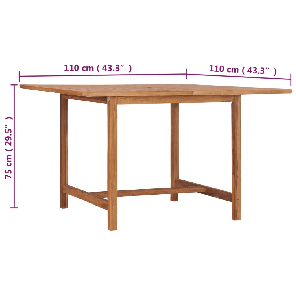 vidaXL Trädgårdsbord 110x110x75 cm massiv teak