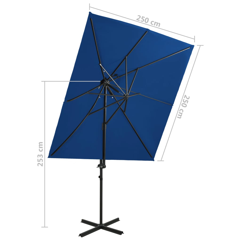 vidaXL Frihängande trädgårdsparasoll med ventilation azurblå 250x250cm