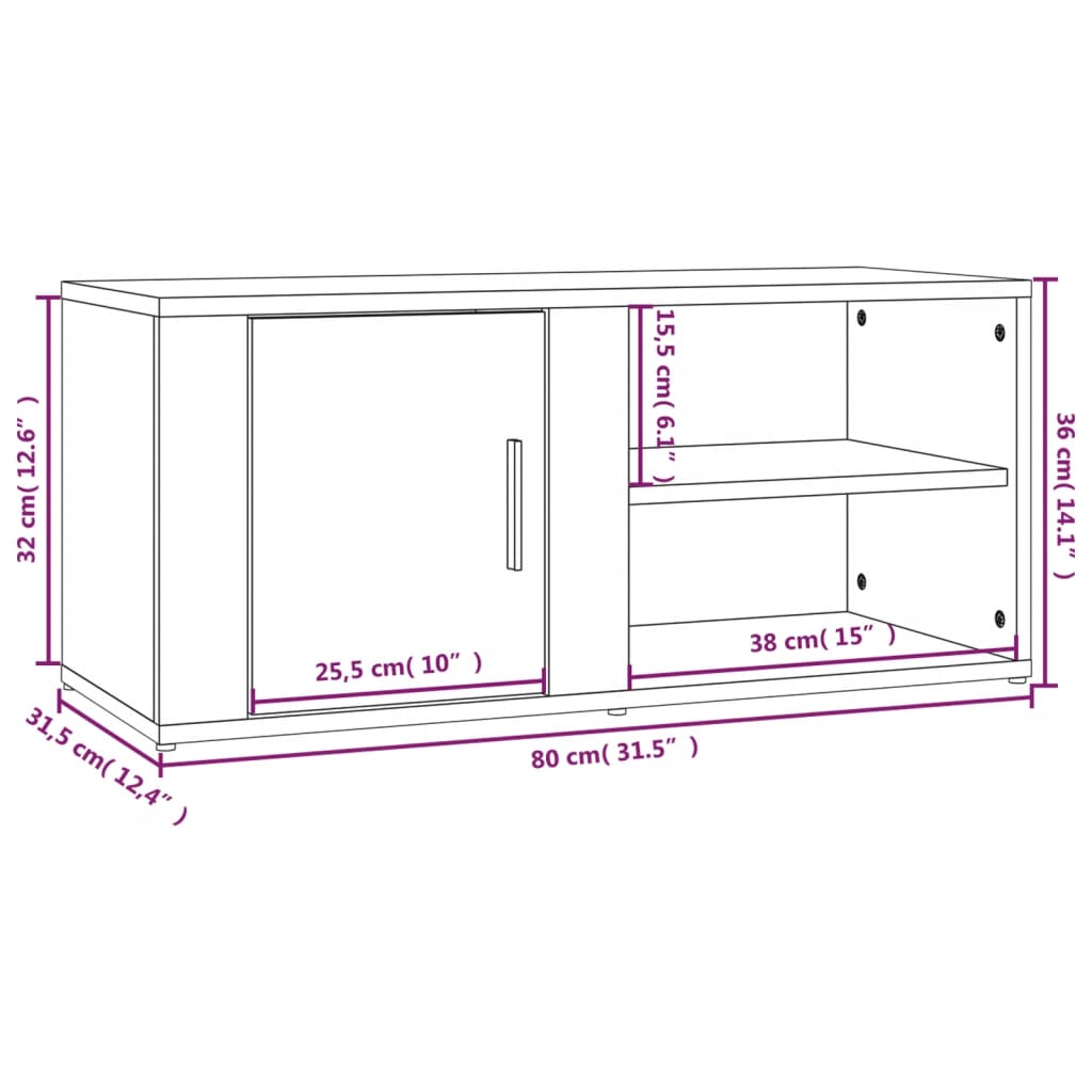 vidaXL Tv-bänk sonoma-ek 80x31,5x36 cm konstruerat trä