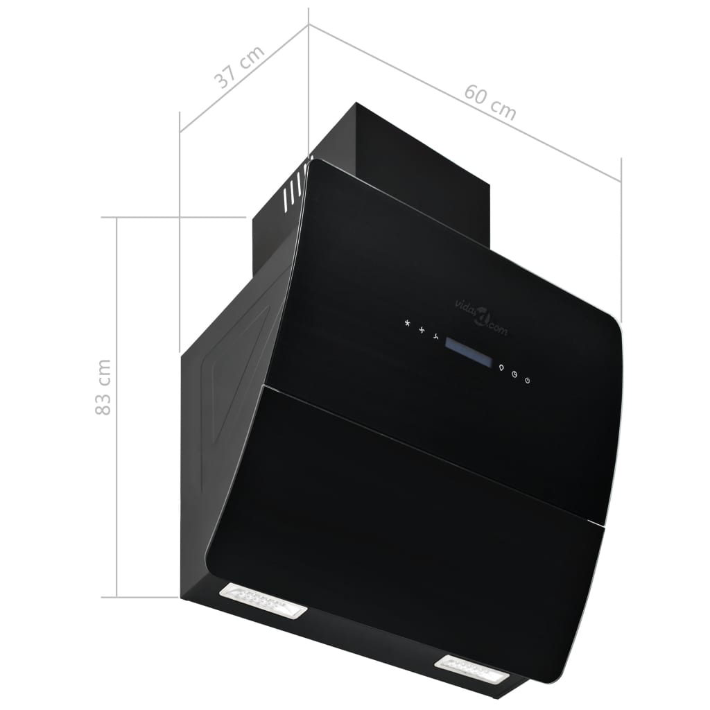 vidaXL Väggmonterad köksfläkt rostfritt stål 756 m³/h 60 cm svart