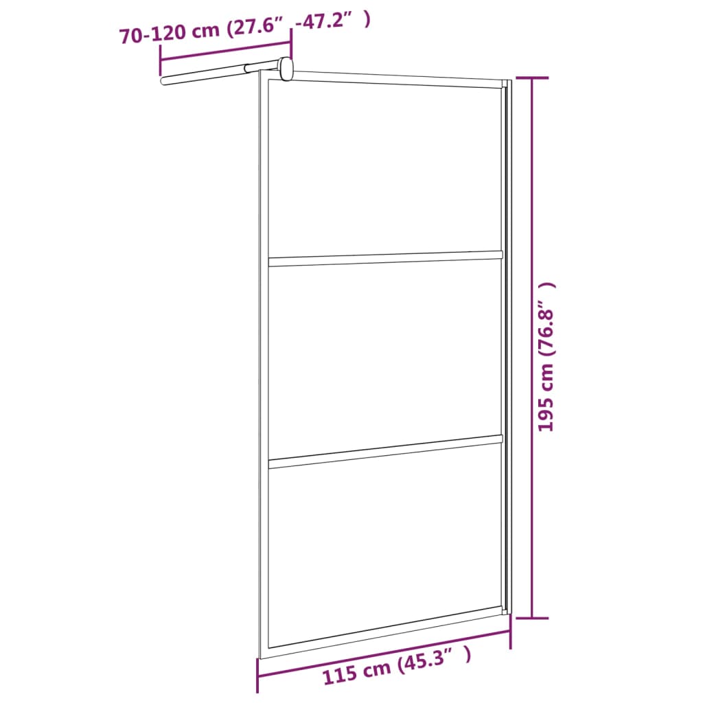 vidaXL Duschvägg 115x195 cm halvfrostat ESG-glas svart