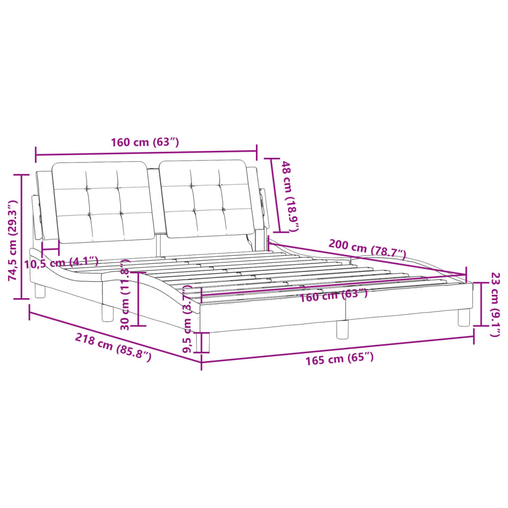 vidaXL Sängram med LED-belysning vit och svart 160x200 cm konstläder