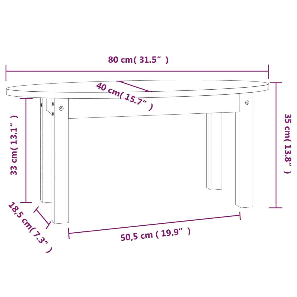 vidaXL Soffbord vit 80x40x35 cm massiv furu