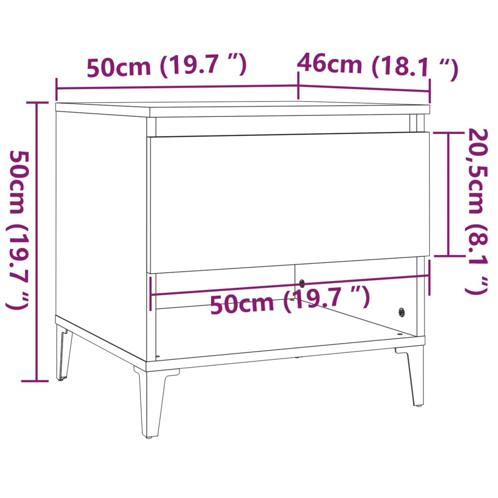 vidaXL Sidobord 2 st vit 50x46x50 cm konstruerat trä