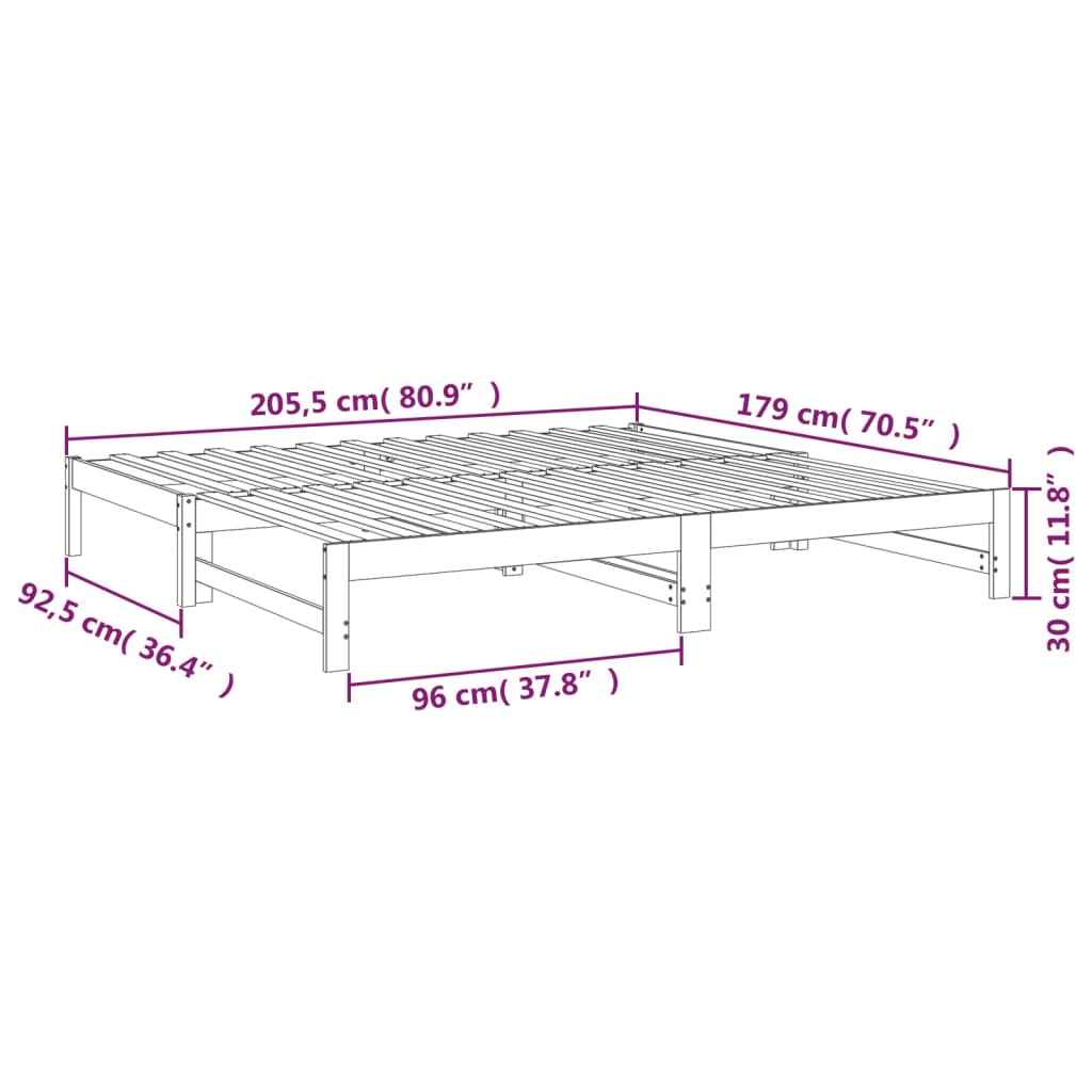 vidaXL Utdragbar dagbädd grå 2x(90x200) cm massiv furu