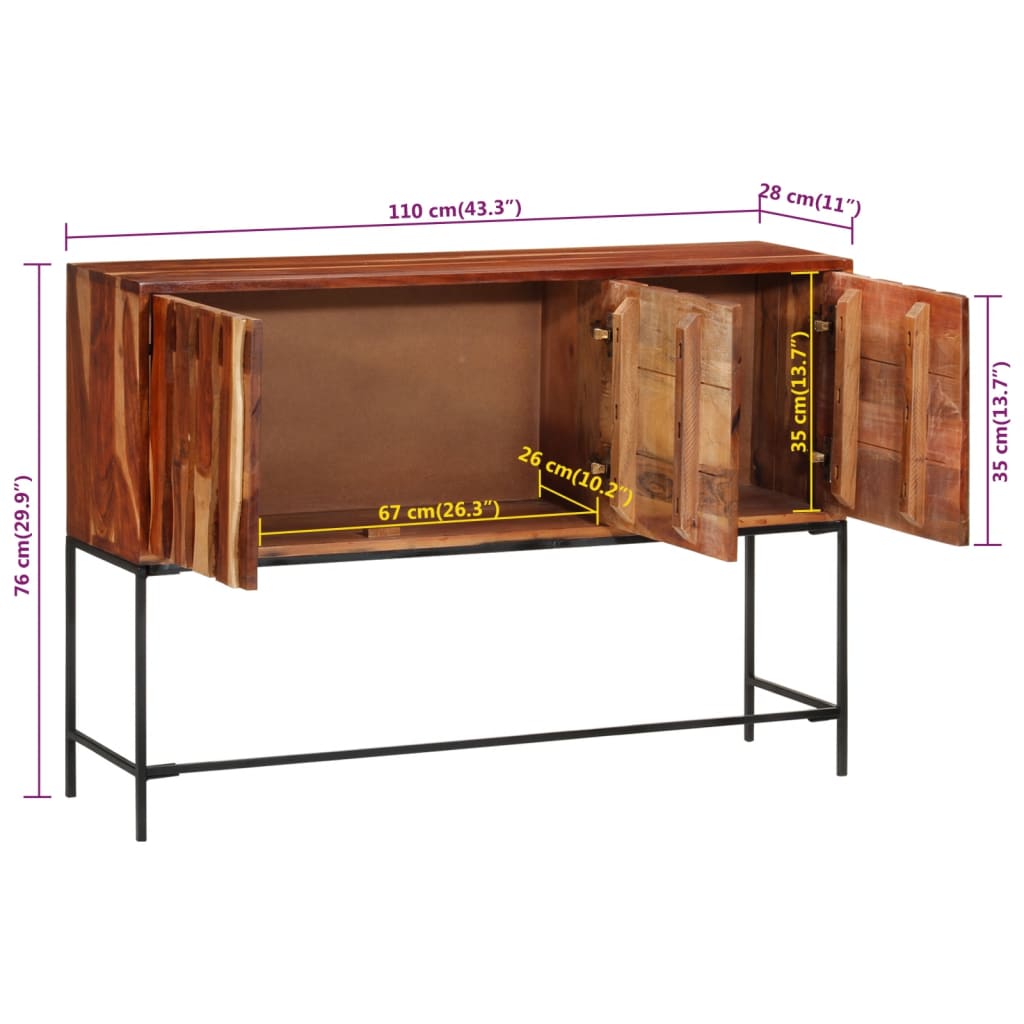 vidaXL Skänk 110x28x76 cm massivt akaciaträ