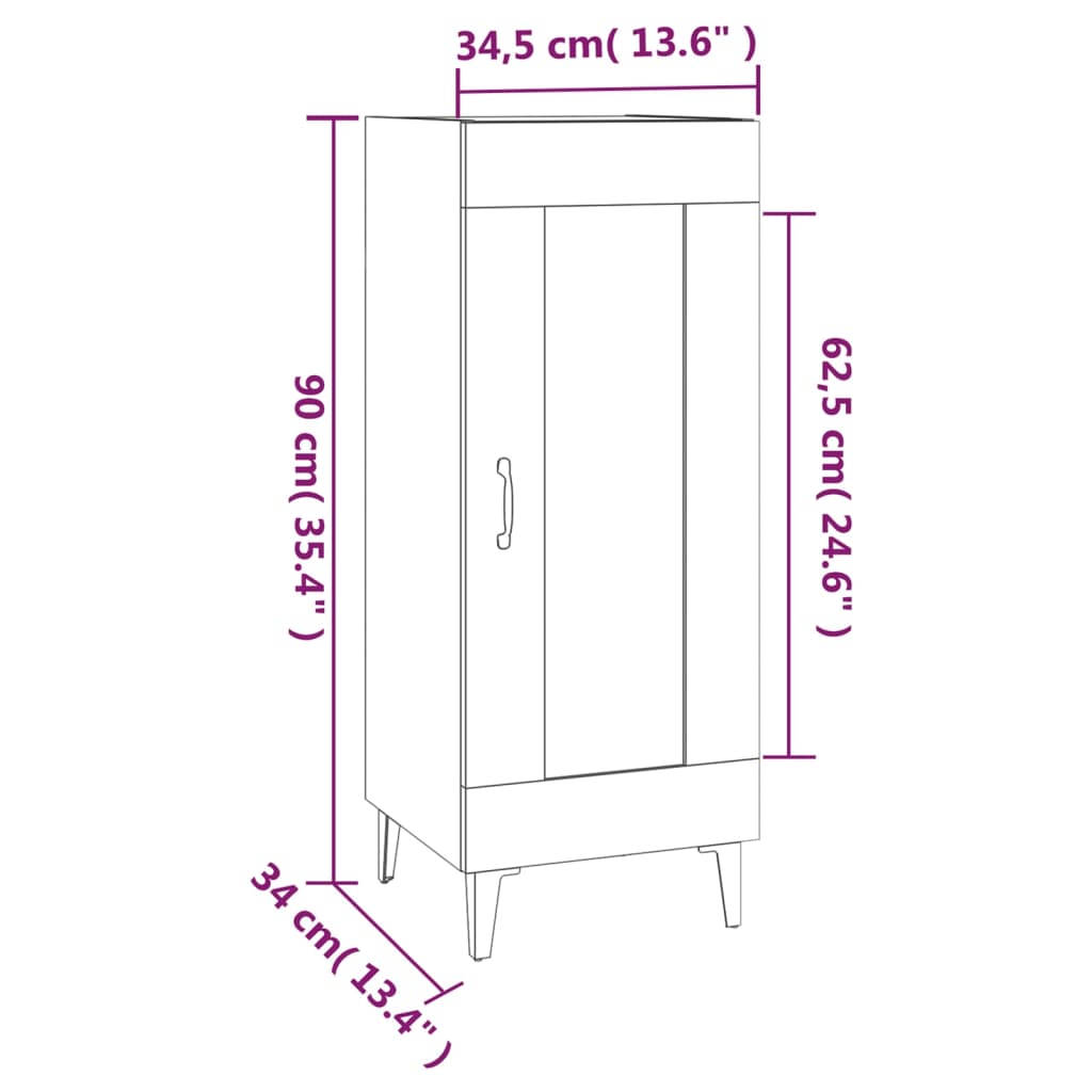 vidaXL Skänk svart 34,5x34x90 cm konstruerat trä