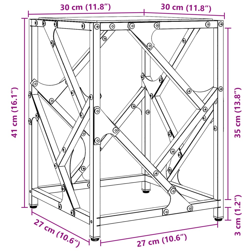 vidaXL Soffbord med transparent glasskiva 30x30x41 cm stål