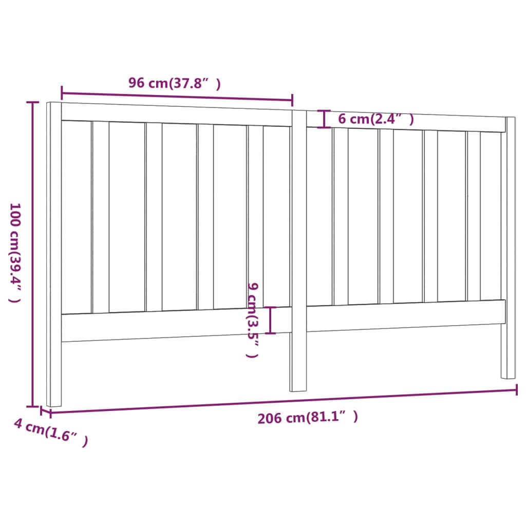 vidaXL Sänggavel honungsbrun 206x4x100 cm massiv furu