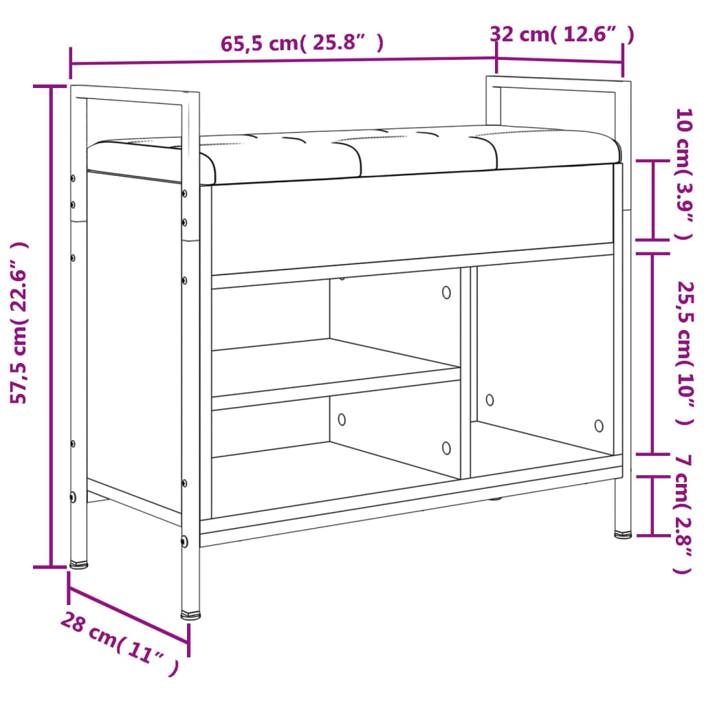 vidaXL Skobänk svart 65,5x32x57,5 cm konstruerat trä