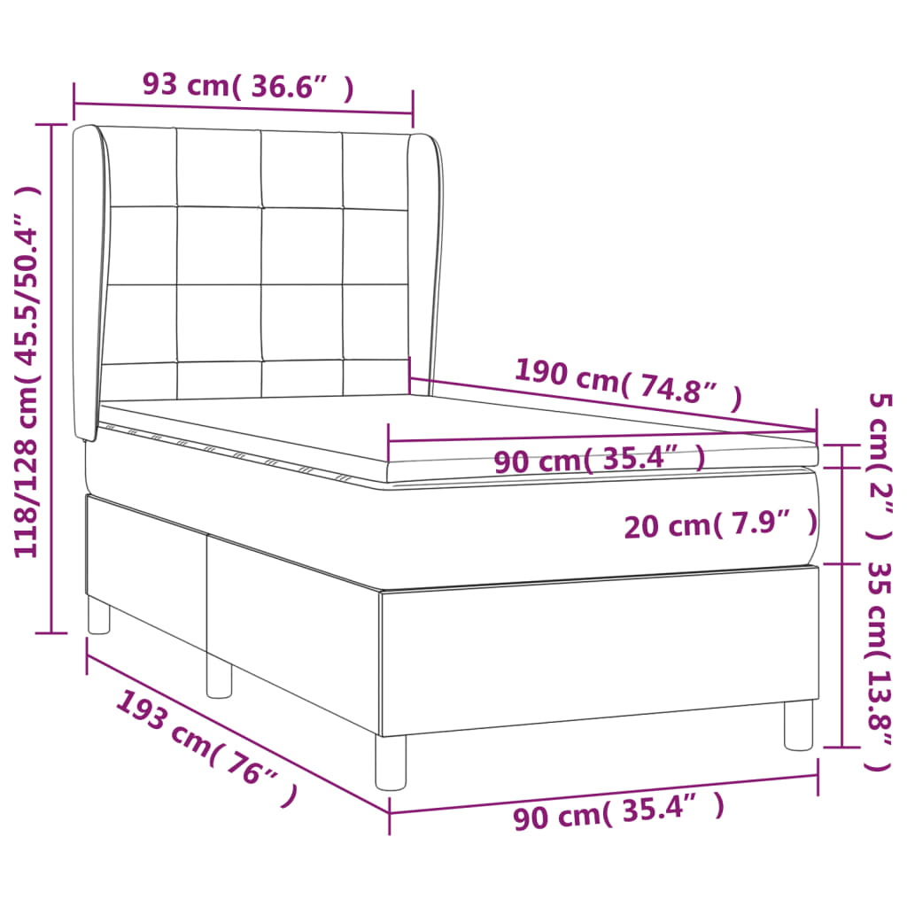 vidaXL Ramsäng med madrass gräddvit 90x190 cm tyg