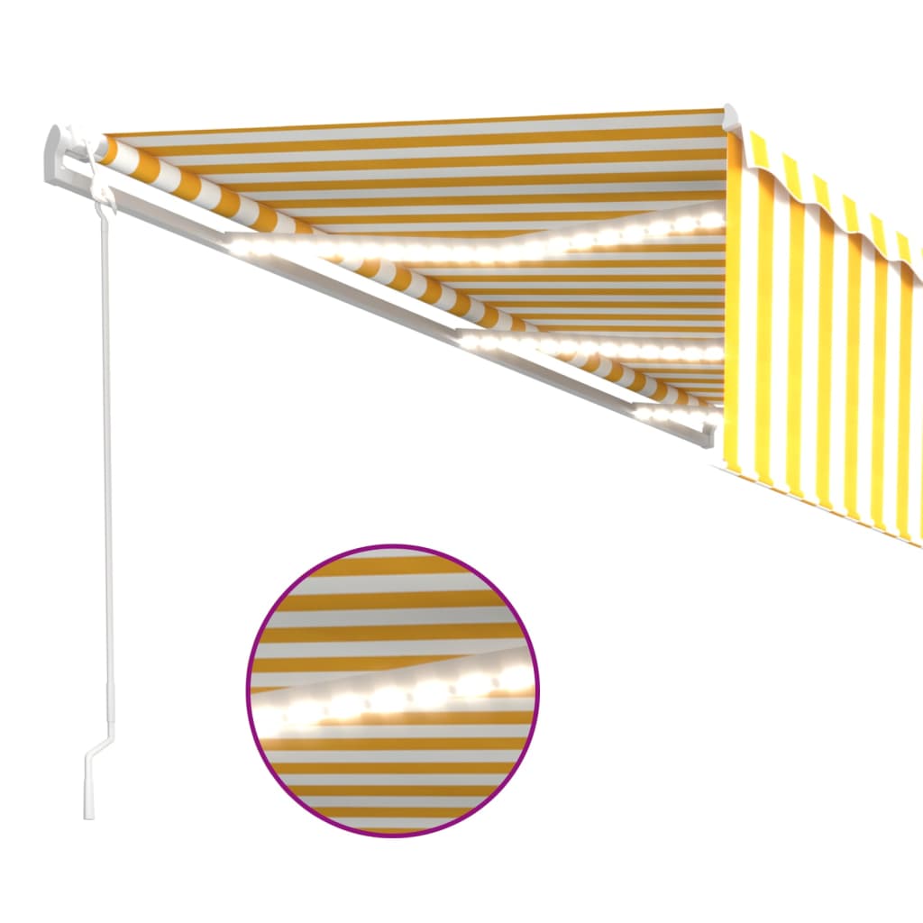 vidaXL Automatisk markis med rullgardin vindsensor LED 6x3 m gul/vit