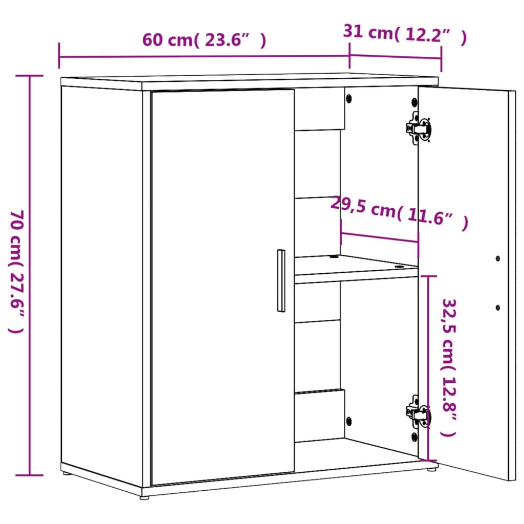 vidaXL Skänkar 2 st rökfärgad ek 60x31x70 cm konstruerat trä