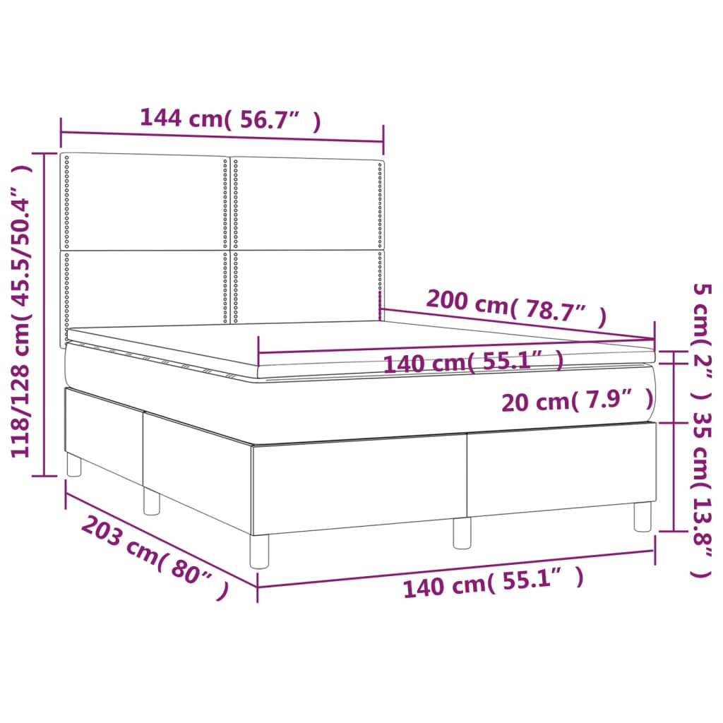 vidaXL Ramsäng med madrass & LED blå 140x200 cm tyg