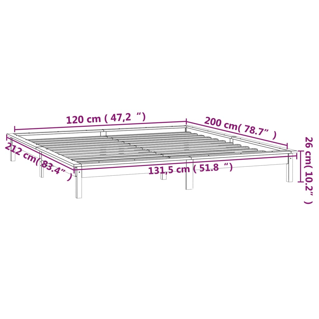 vidaXL Sängram LED 120x200 cm massivt trä