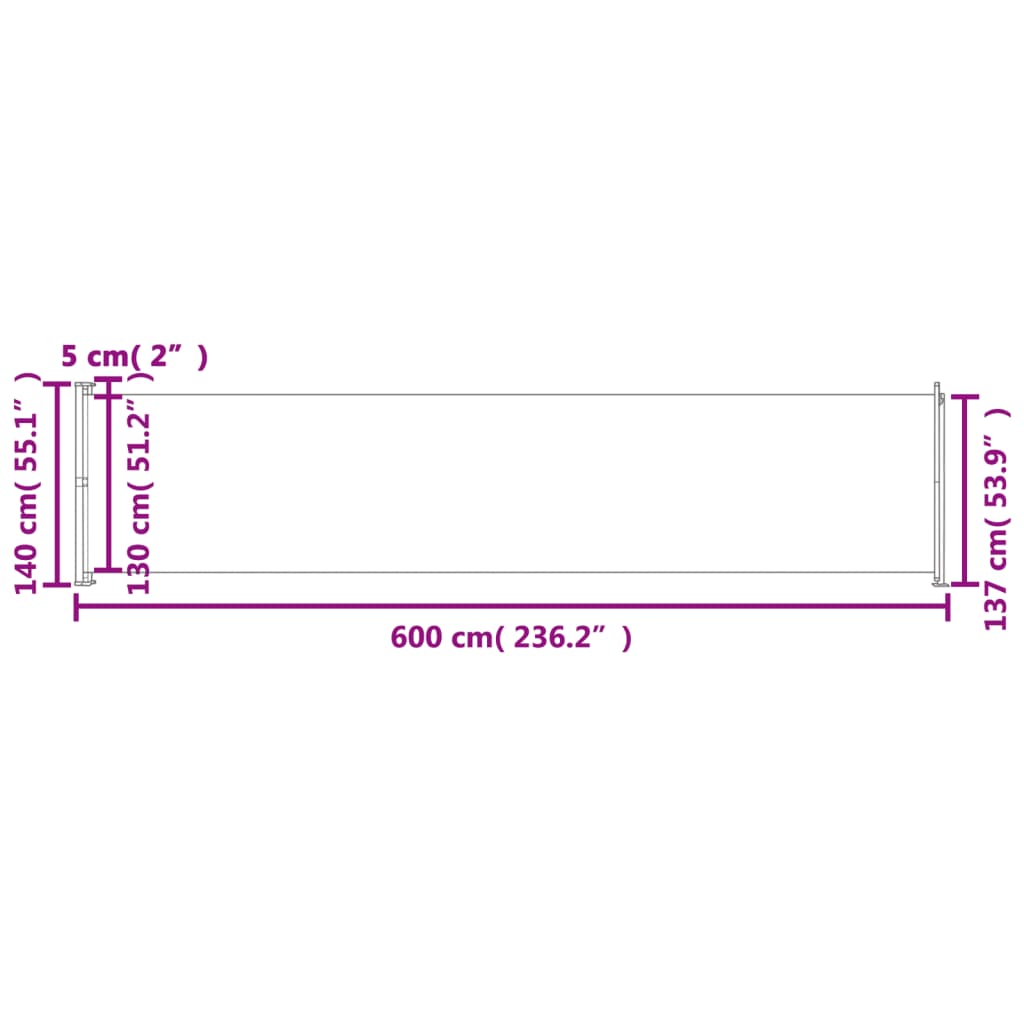 vidaXL Infällbar sidomarkis 140x600 cm grå